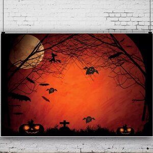 7x5ft Halloween Moon Bats Pumpkin 3D Printed Vinyl Backdrop